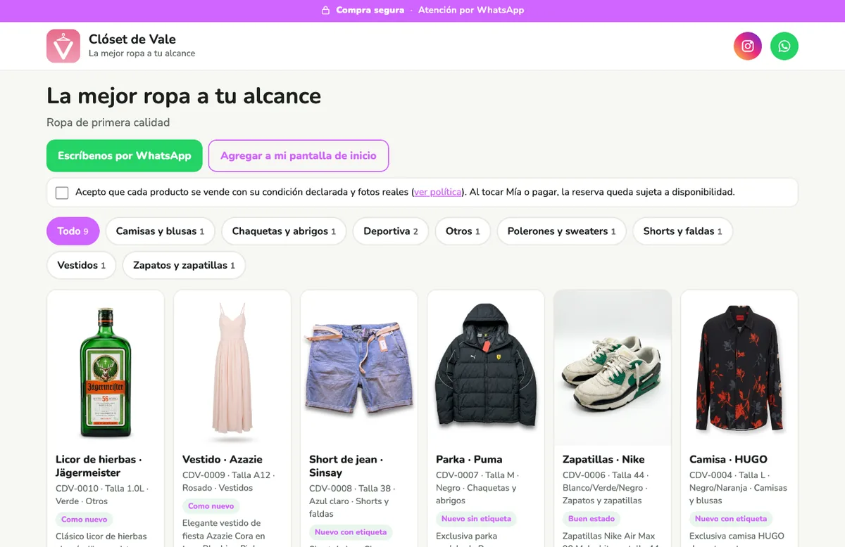 La misma tienda vista en un computador